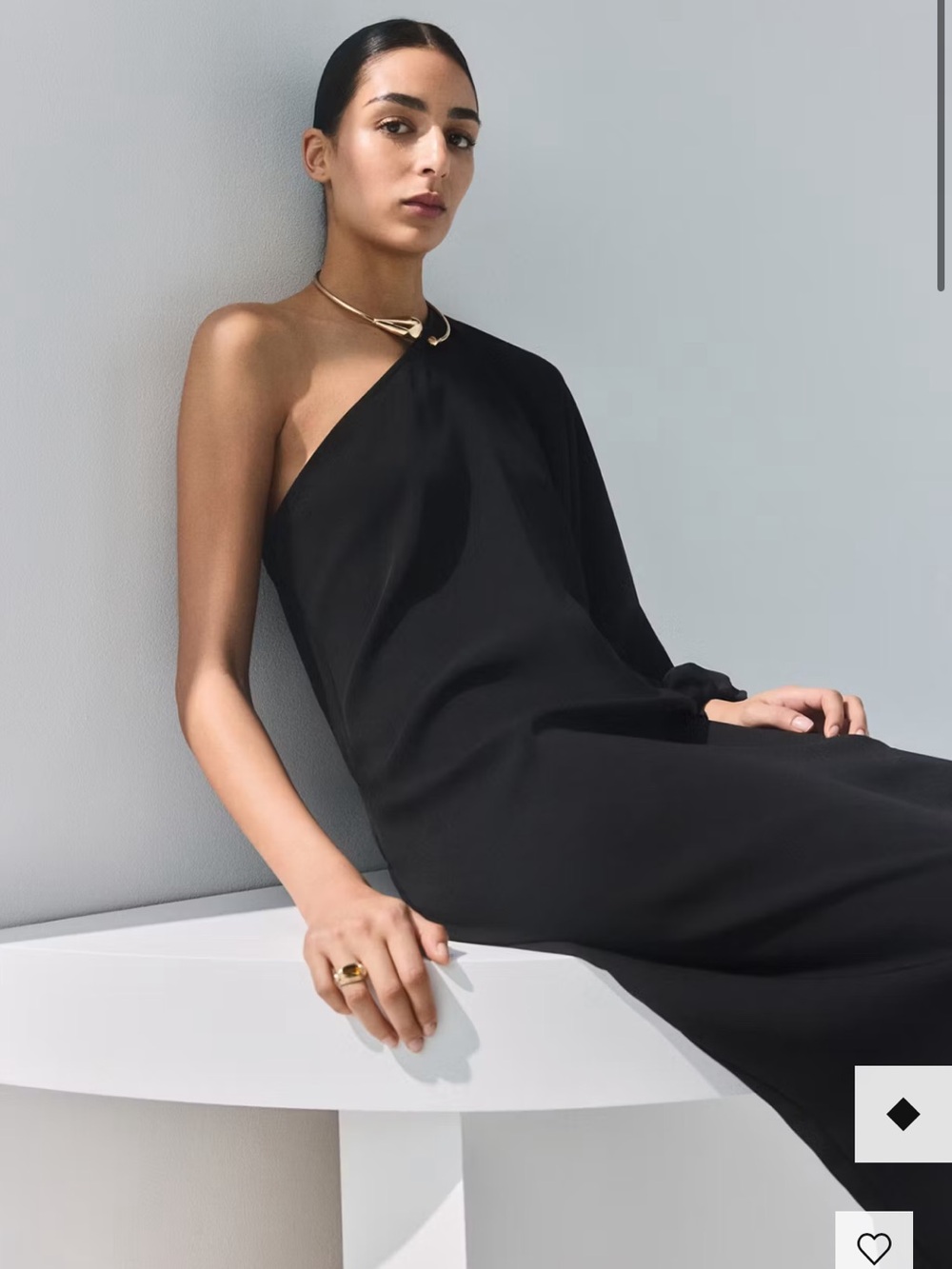 Mango One-Shoulder Black Draped Evening Dress